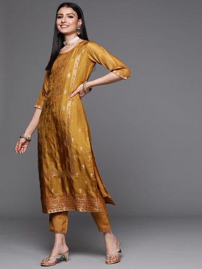 Libas Womens Silk Blend Kurta Sets (33342O_Mustard