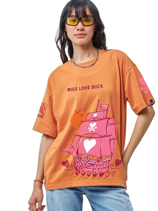 Bewakoof Heavy Duty 1.0 Official One Piece Merchandise WomenS Graphic Print Oversized Fit Half Sleeve Round Neck Cotton Blend T-