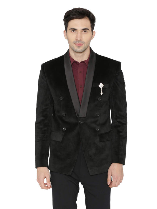 WINTAGE Mens Velvet Casual and Festive Blazer Coat Jacket : Black