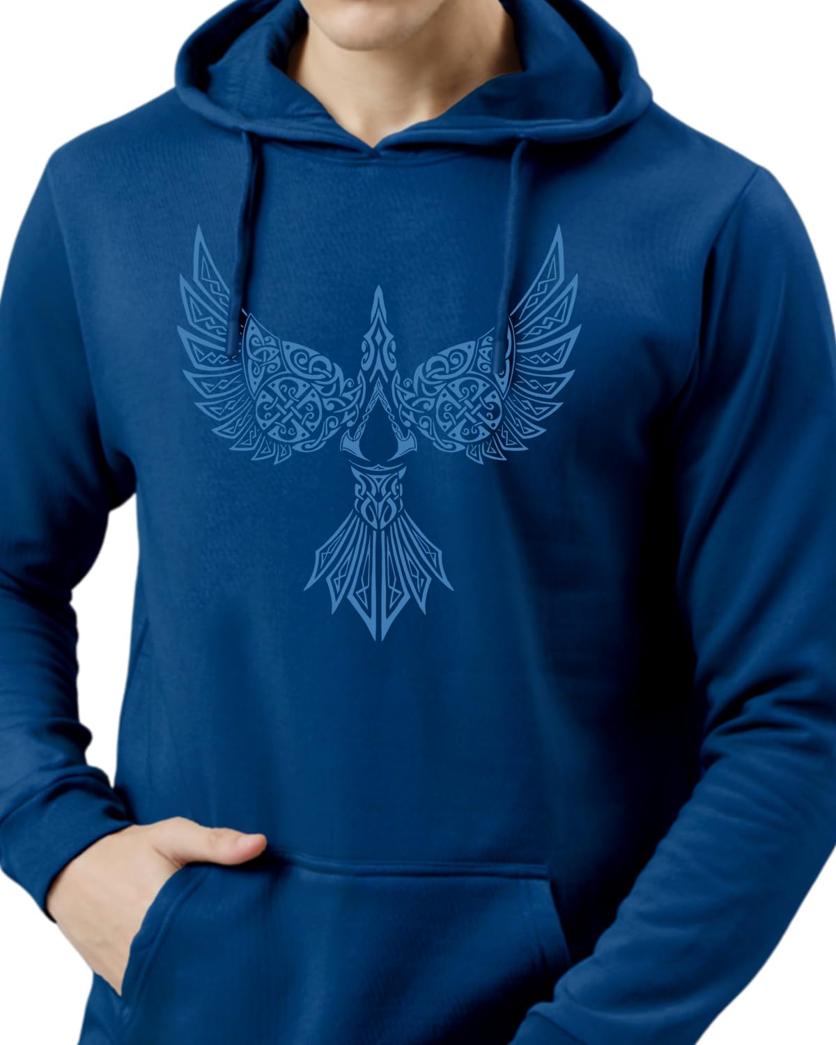 ADRO Mens Cotton Neck Hooded Sweatshirt (H24-BIRD-RB_Royal Blue