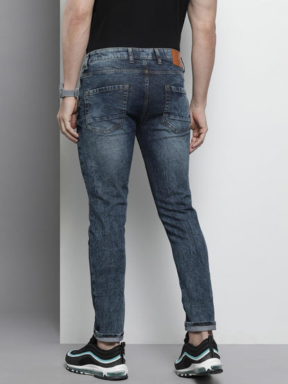 The Indian Garage Co Men Slim Fit Badges Mid-Rise Stretchable Jeans Blue