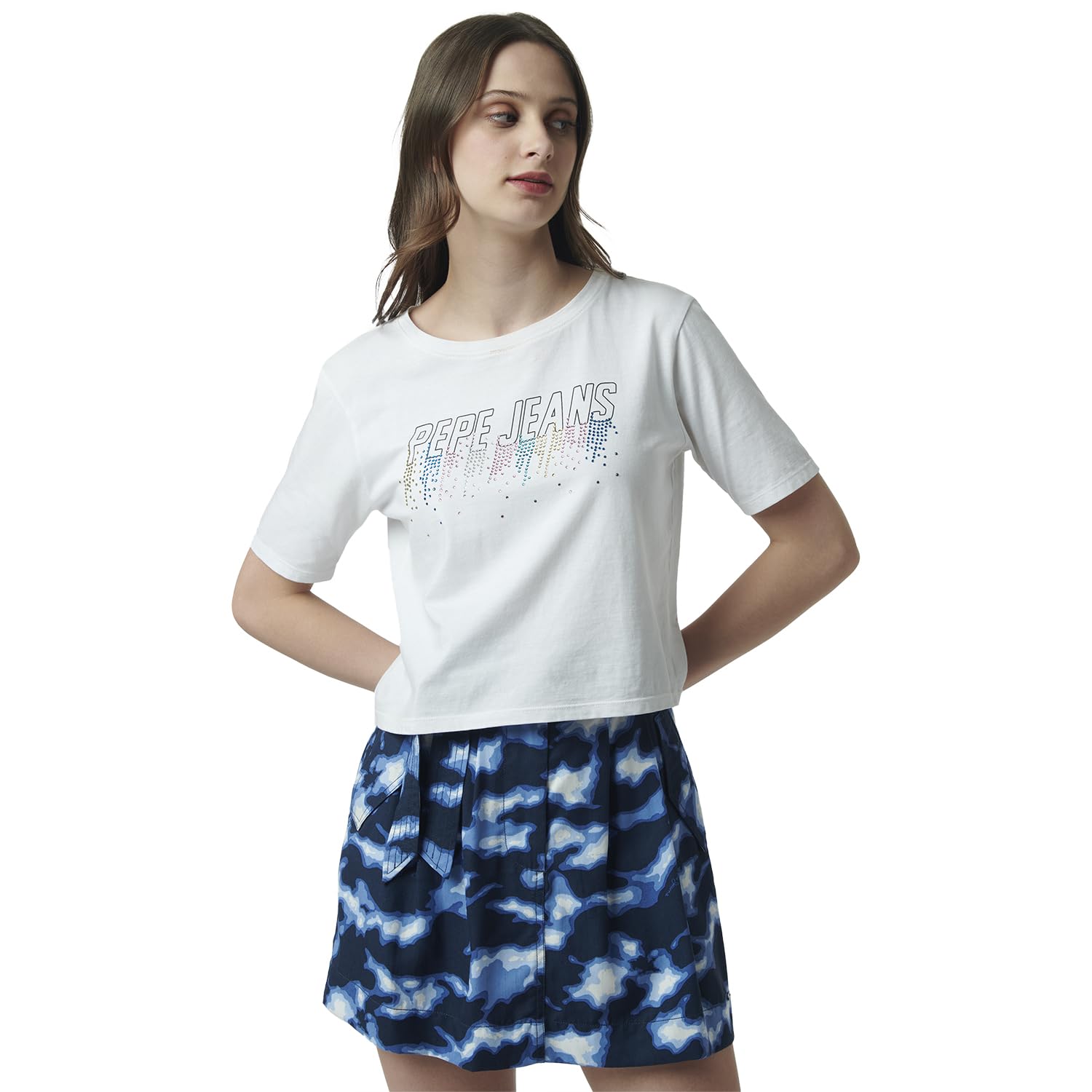 Pepe Jeans Embellished Cotton Round Neck WomenS T-Shirt (White, Small)
