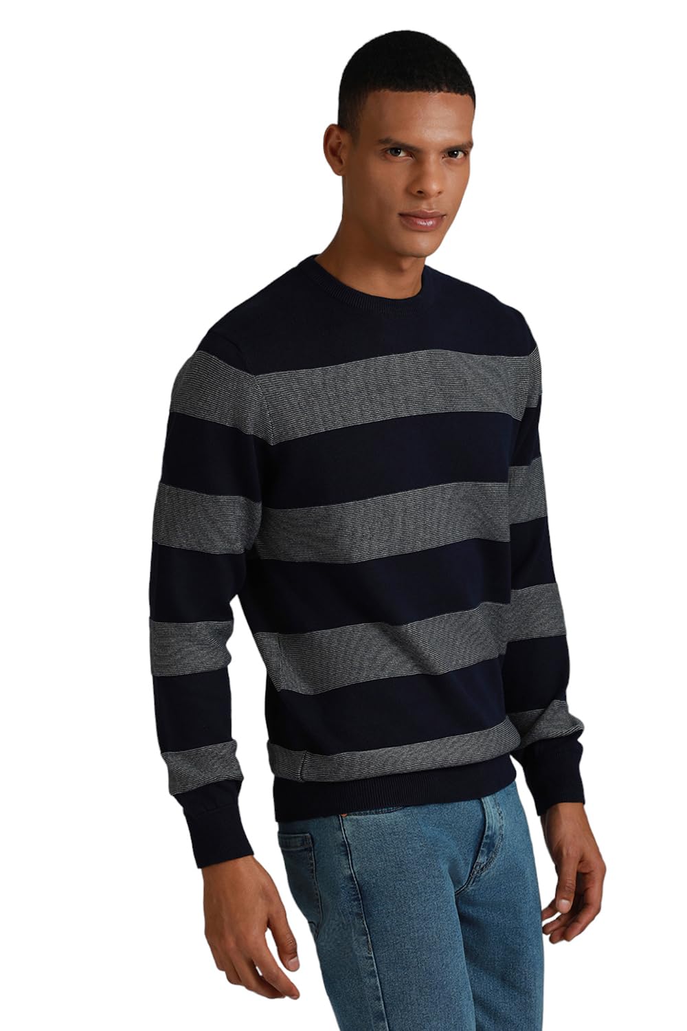 High Star MenS Cotton Round Neck Sweater (Hsmsww23105Rdnf_St1_Multi 1