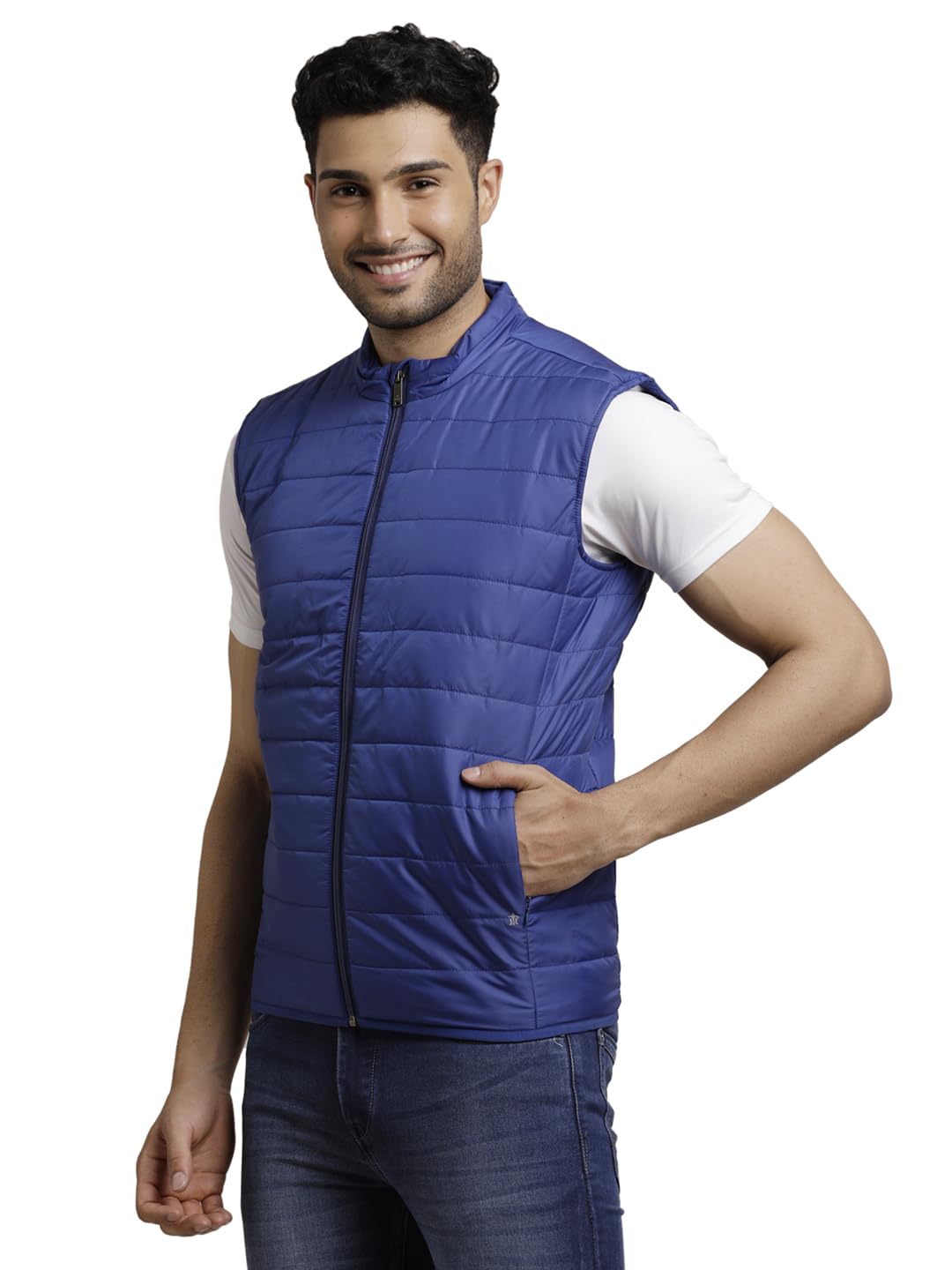 Turtle Men Nylon Solid Regular Fit Sleeveless Blue Windcheater Jacket