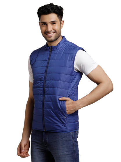 Turtle Men Nylon Solid Regular Fit Sleeveless Blue Windcheater Jacket