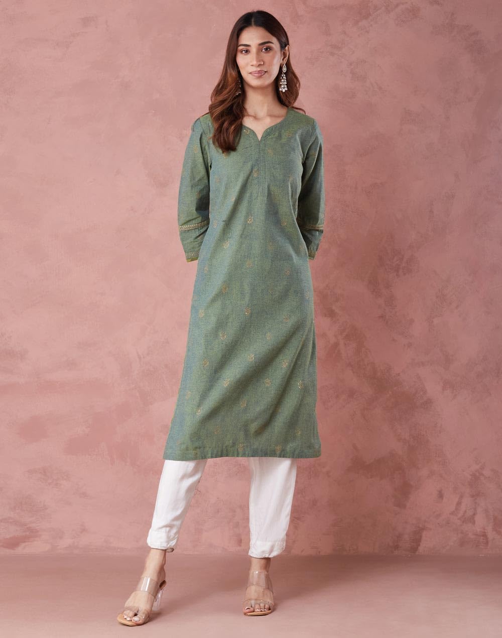 Fabindia WomenS Cotton Printed Regular Kurta (1039130Green_Green