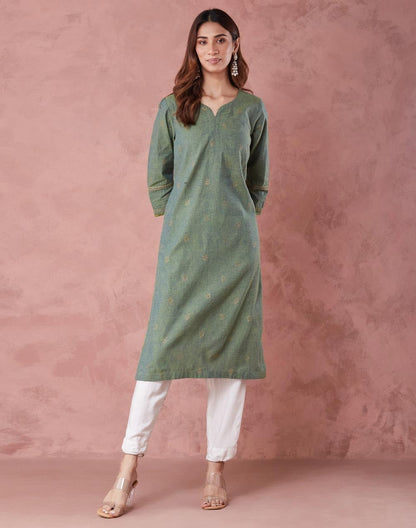 Fabindia WomenS Cotton Printed Regular Kurta (1039130Green_Green