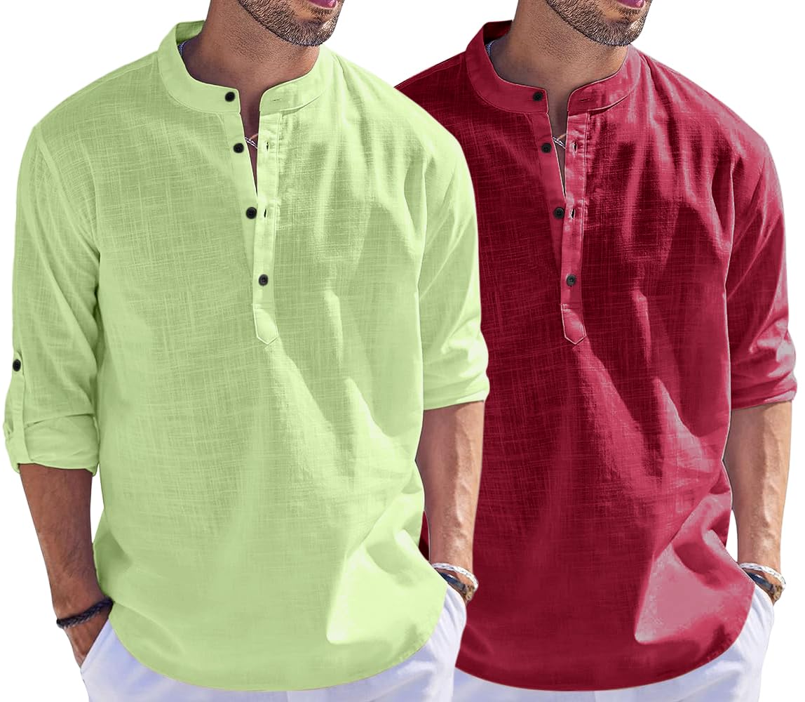 Hemrin Combo Of Men Solid Cotton Blend Straight Kurta Shirt Pack Of 2