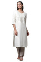 Aurelia Women Cream Solid Solid Viscose Poly Straight Kurta