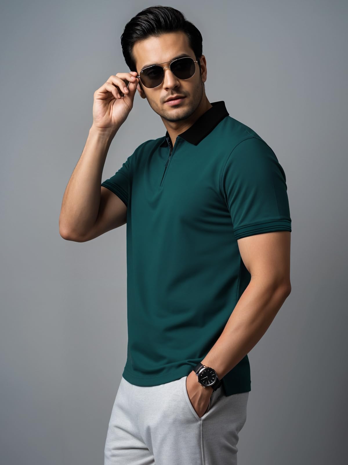 Mens Premium Cotton Polo T-Shirt | 220 GSM Soft Fabric | Casual Stylish Look | Zipper Polo Design Teal Polo T Shirt | Polo Tshir