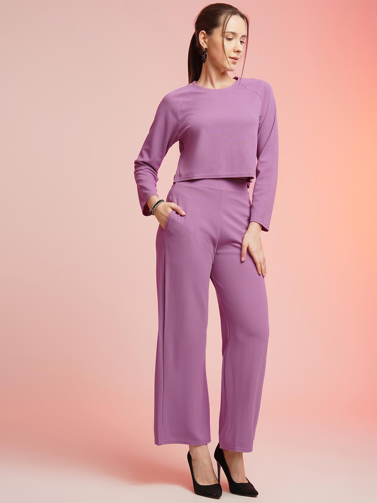 Selvia Womens Co-ords Set|Lycra Crop Top & Trouser Set|Casual Co-ords Set for Women|Two Piece Co-ord Set|Crop Top & Bottom Set(