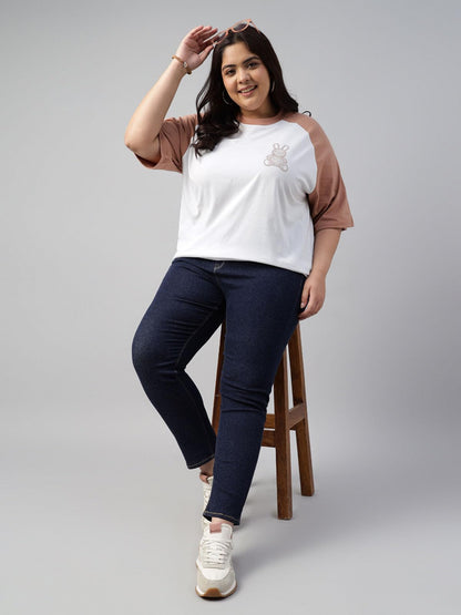 Juneberry 100% Pure Cotton Oversized Loose Baggy Fit Drop Shoulder Graphic Printed Plus Size T-Shirt Combo For Women (Pack Of 2)