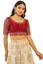Soch Womens Maroon Tussar Sequin Embellished And Embroidered Front-Open Blouse