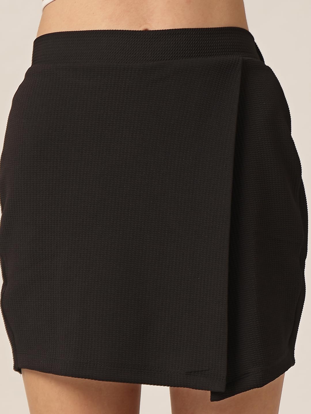 Style Quotient Women Solid Black Mini Polyknit Smart Casual Skort