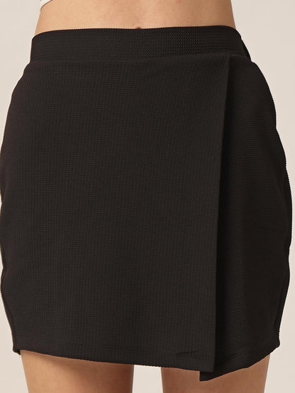 Style Quotient Women Solid Black Mini Polyknit Smart Casual Skort