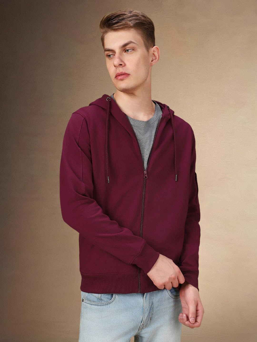 Dennis Lingo Men Solid Polycotton Regular Fit Full Sleeves Front-Open Sweatshirts Maroon