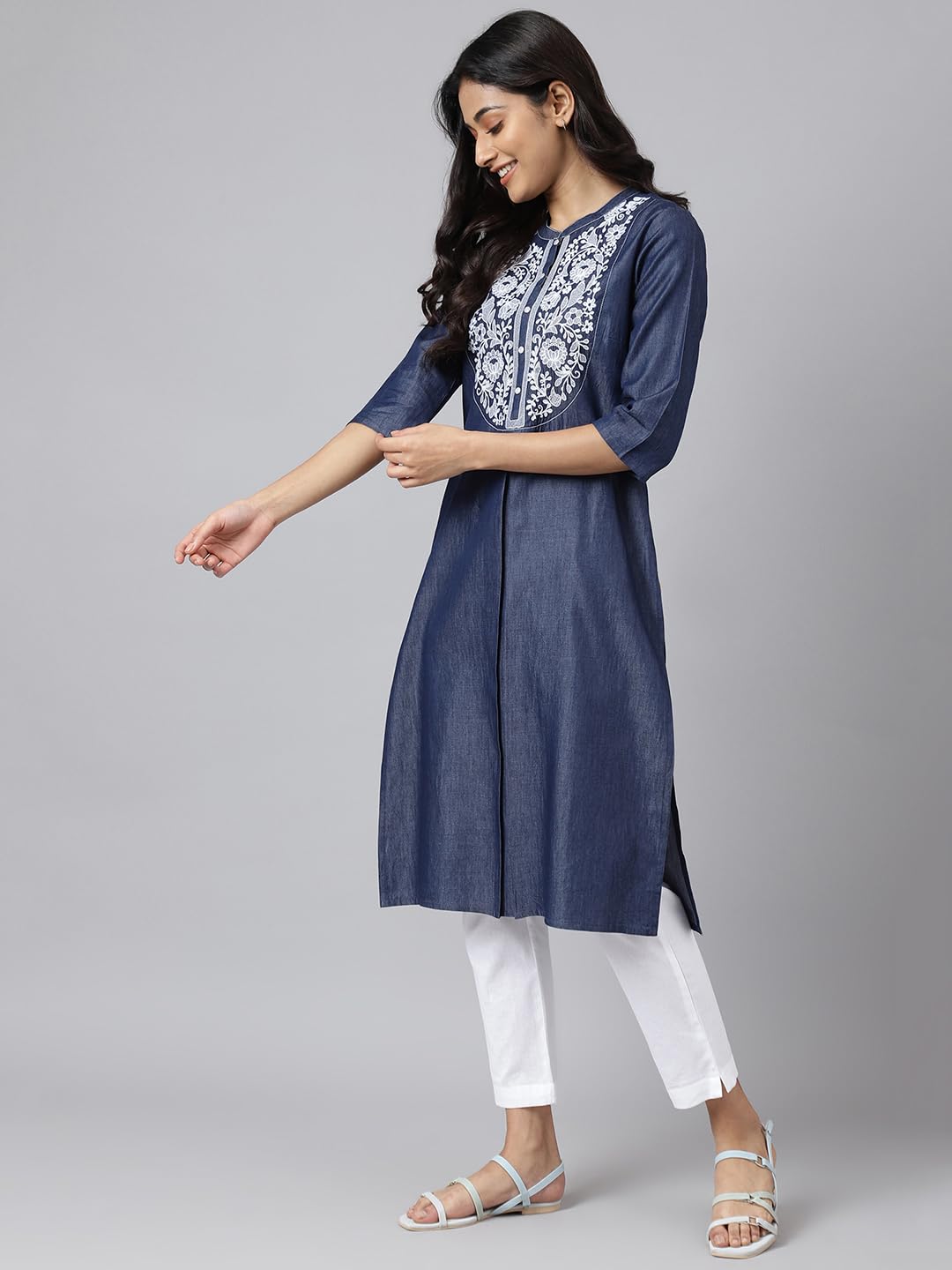 Aurelia WomenS Cotton Blend Regular Kurta (24Fea13340_Blue