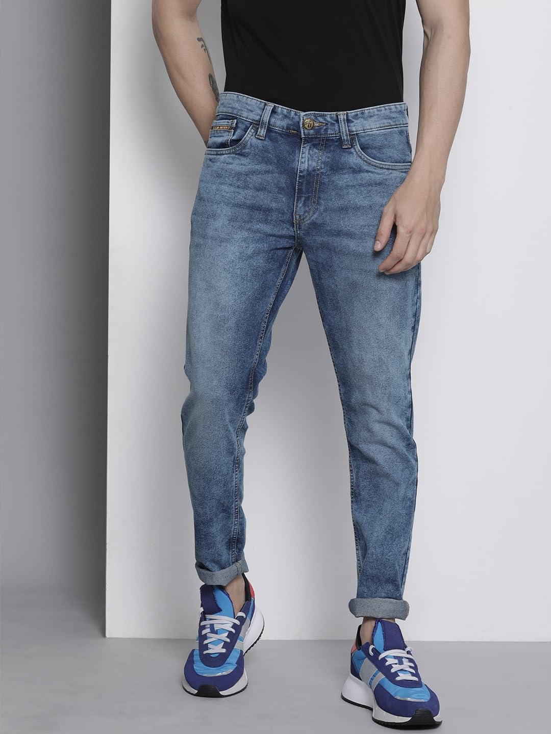 The Indian Garage Co Men Slim Fit Solid Mid-Rise Stretchable Mid Rise Jeans Blue
