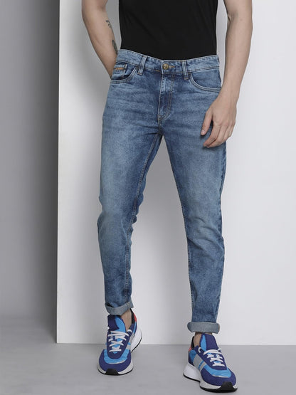 The Indian Garage Co Men Slim Fit Solid Mid-Rise Stretchable Mid Rise Jeans Blue