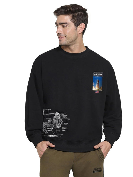 Bewakoof Official Nasa Merchandise MenS Graphic Print Oversized Fit Sweatshirt_620118_Black_2Xl