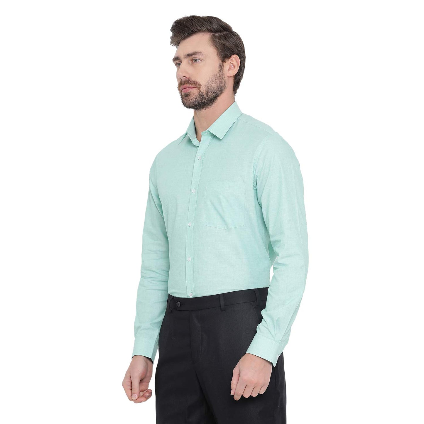 Turtle Men Blue Cotton Solid Slim Fit Formal Shirts
