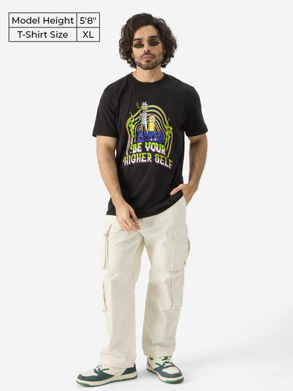 The Souled Store Official Rick and Morty: Higher Self Men and Boys Round Neck Short Sleeve Regular Fit T-Shirts Black Mens T-Sh