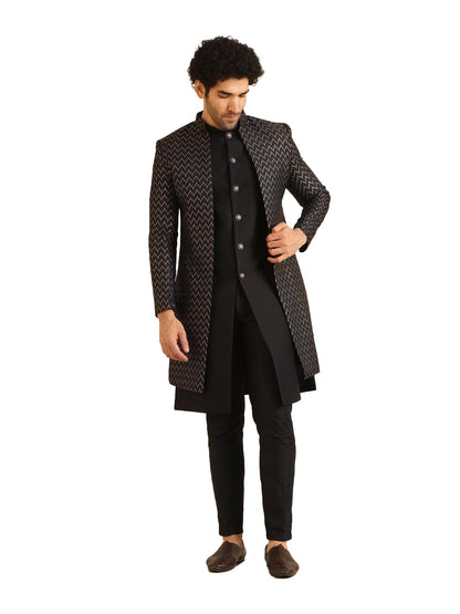 Kisah Jacket Sherwani Set For Men  Woven Design Jacquard Sherwani With Trouser | Ethnic & Formal Indian Outfit For Weddings, Cel