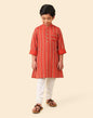 Fabindia Boy's Cotton Striped Regular Fit Long Kurta (1032801RED_Red