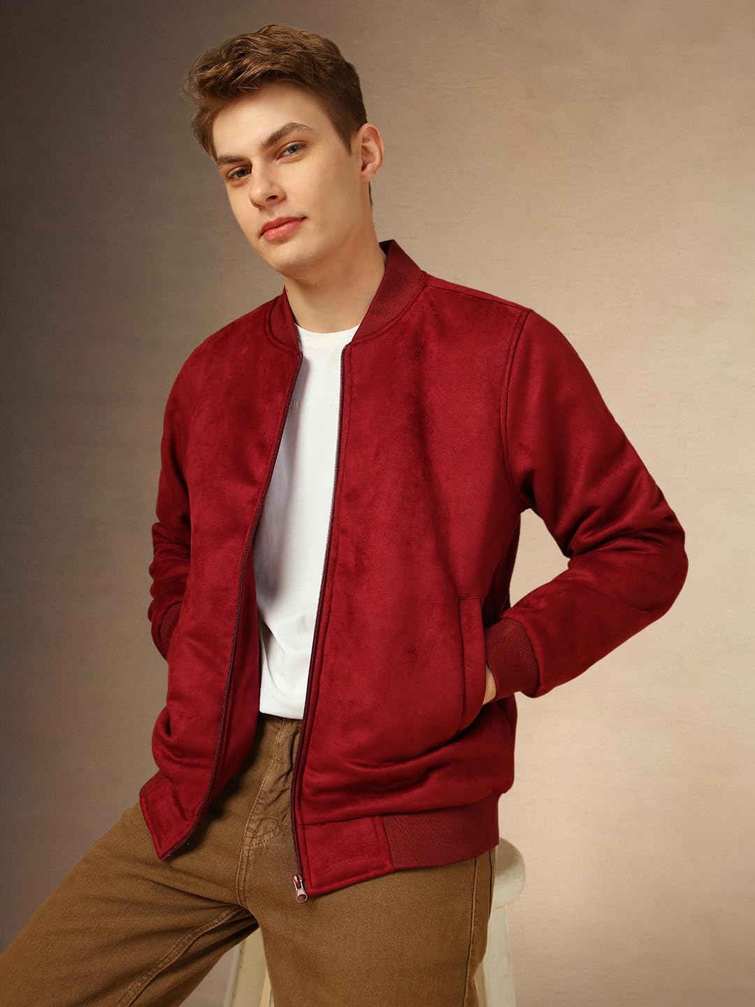 Dennis Lingo Men Regular Fit Suede Fabric Full Sleeves Solid Jackets