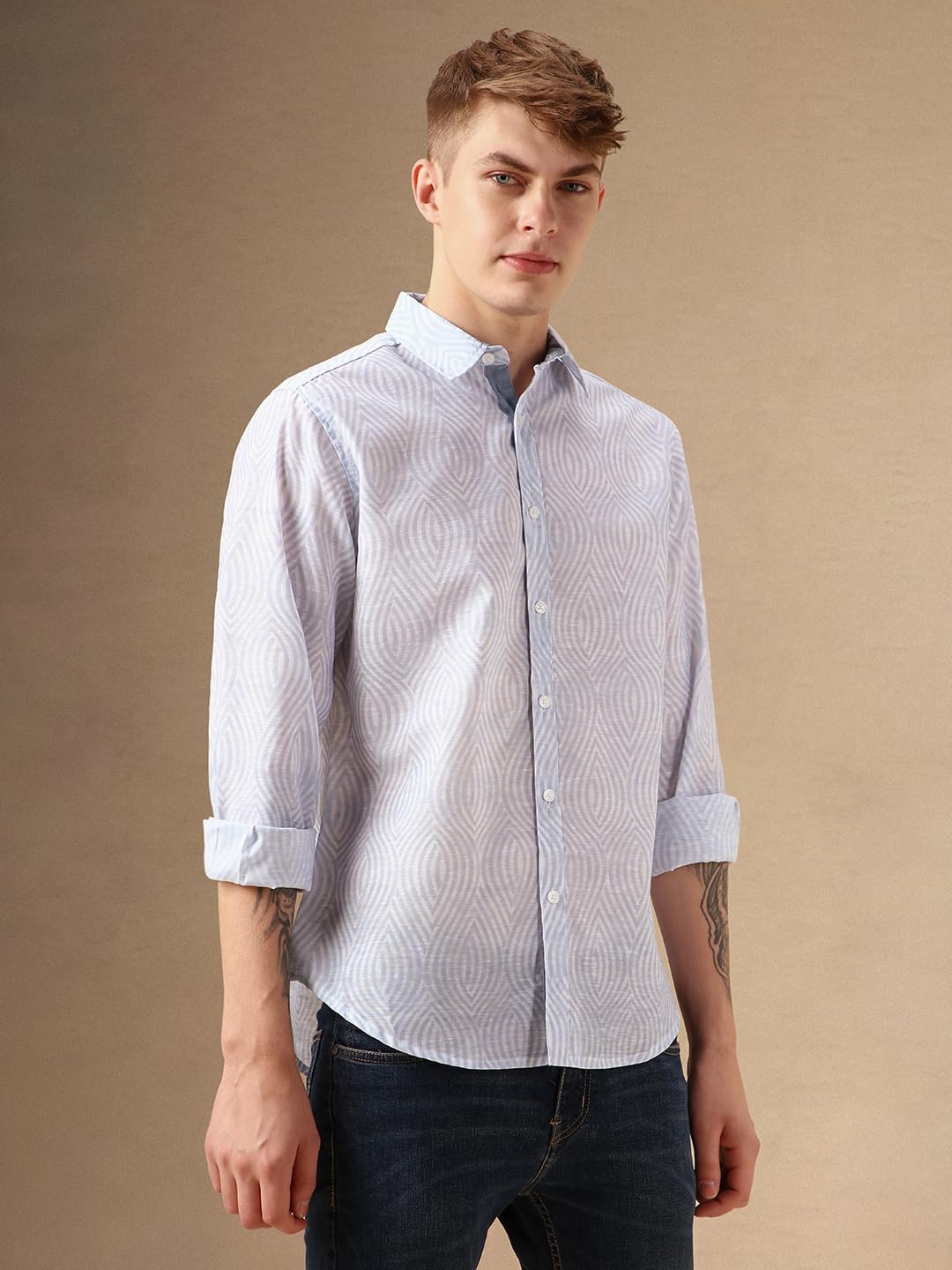 Dennis Lingo Men Blue 100% Cotton Full Sleeve Spread Collar Printed Shirts