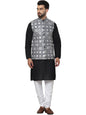 SOJANYA (Since 1958 Men's Cotton Chikankari Black Kurta and Pyjama with Embroidered Grey Nehru Jacket