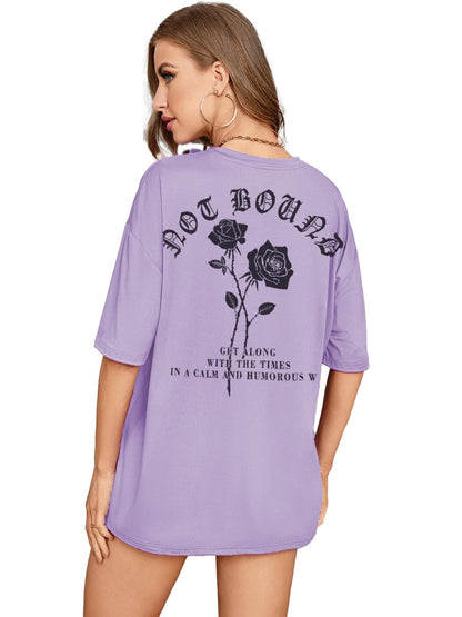 RIGO Womens Printed Oversized Fit T-Shirt (WCT02231558_Light Purple2