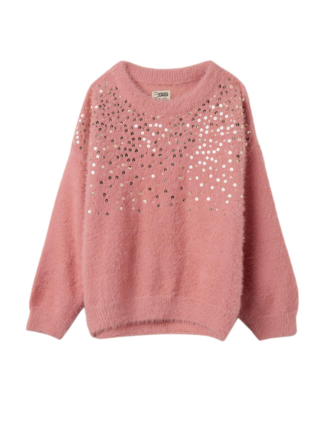 The Souled Store Originals : Pink Glitter Oversized Girls Knitted Sweater