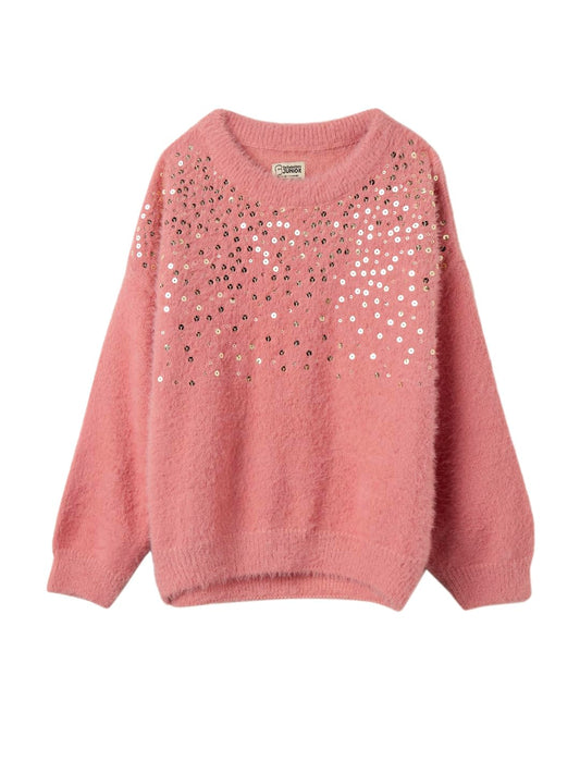 The Souled Store Originals : Pink Glitter Oversized Girls Knitted Sweater