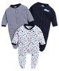 BUMZEE Navy & White Baby Girls Full Sleeves Sleepsuit Pack of 3 Age - 6-9 Months (Peb8820D-nbl.wht)