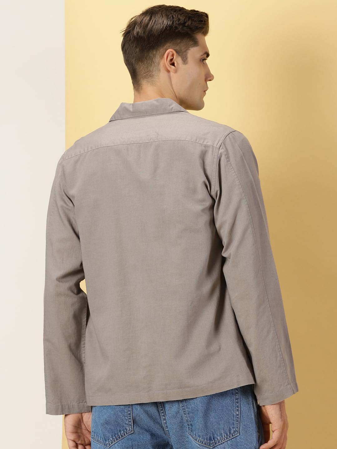 Thomas Scott Oversized Linen Double Pocket Solid Shirts for Mens Grey