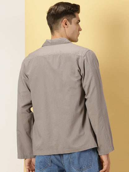 Thomas Scott Oversized Linen Double Pocket Solid Shirts for Mens Grey