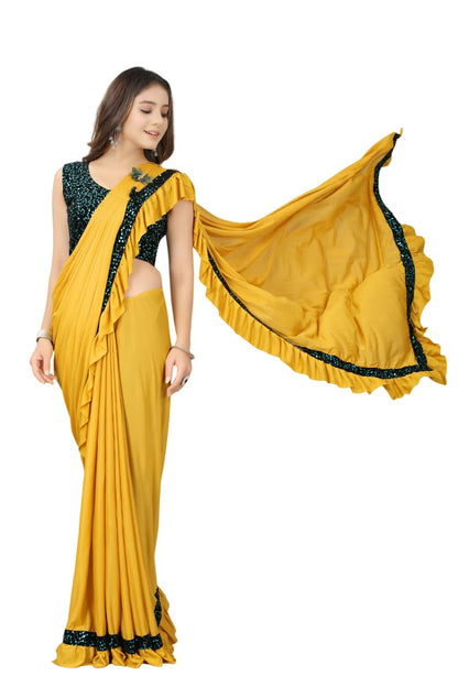 Dhyey Fashion Baby Girls Lycra Blend Saree With Unstitched Blouse  Traditional Yet Trendy Saree For Girls,Soft And Stretchy Fabr
