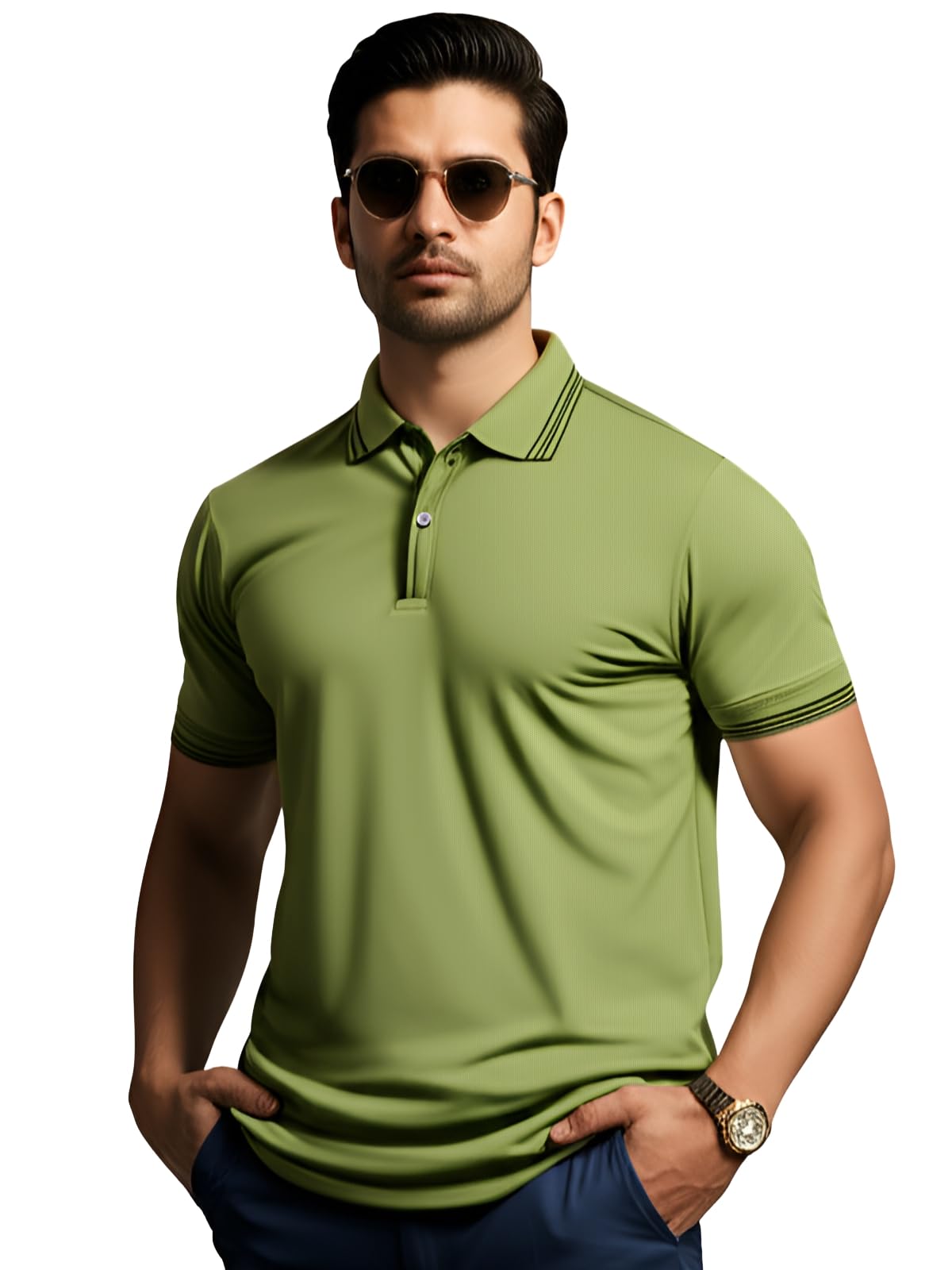 Mens Premium Cotton Polo T-Shirt | 220 GSM Soft Fabric | Casual Stylish Look | Contrast Collar Design Olive Polo T Shirt | Polo