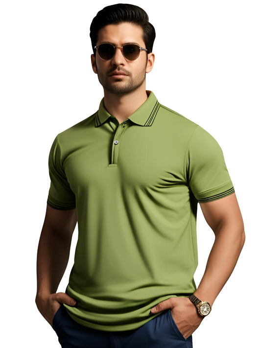 Mens Premium Cotton Polo T-Shirt | 220 GSM Soft Fabric | Casual Stylish Look | Contrast Collar Design Olive Polo T Shirt | Polo
