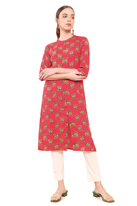Soch Women Red Rayon Floral Kurta
