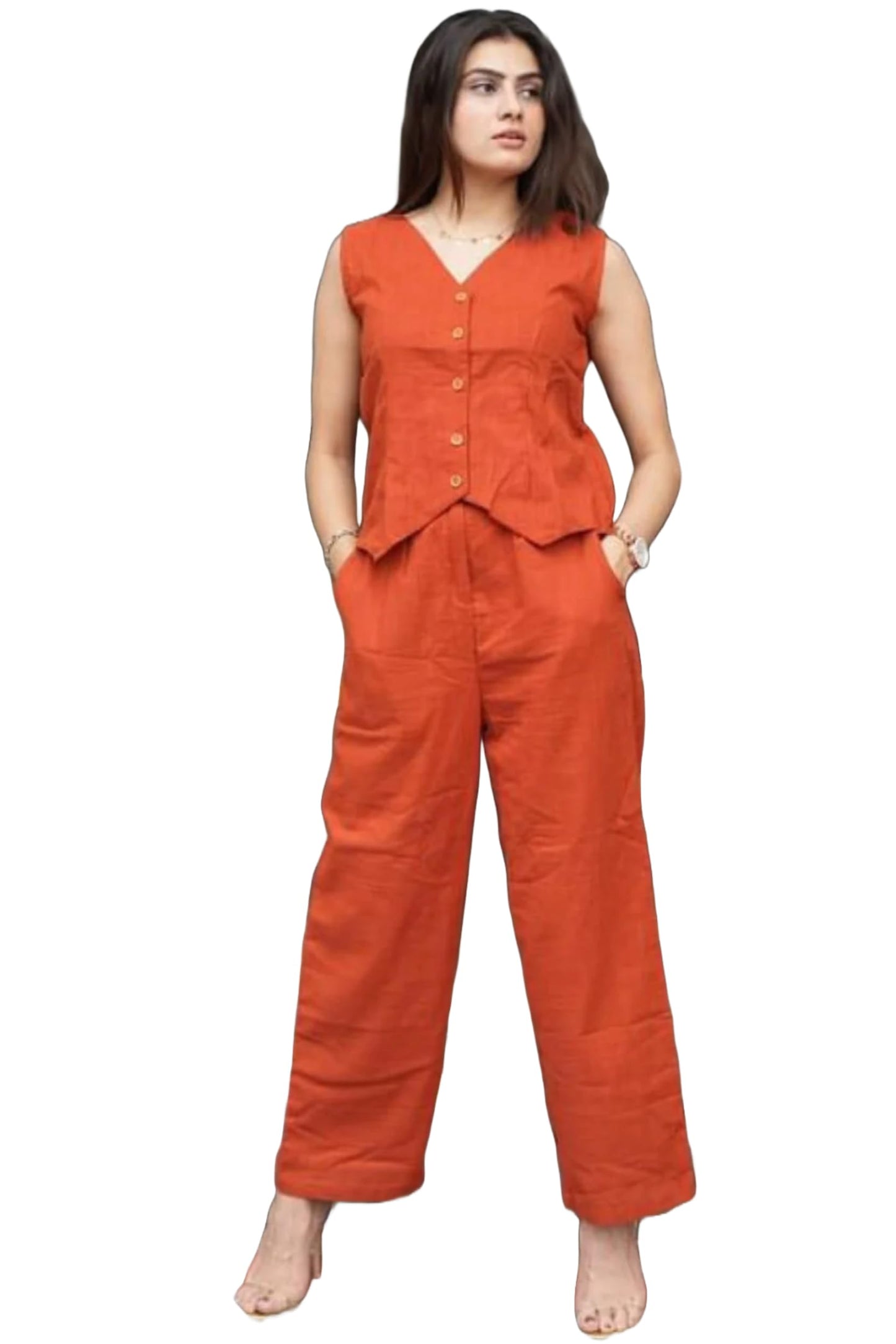 ANNI DESIGNER Womens Rayon Viscose Straight Solid Kurta with Pant (Imperia Orange_XL_Orange_X-Large)