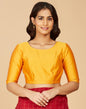 Fabindia Women's Cotton Silk Printed Elbow Sleeves Regular Fit Blouse (1032497MUSTARD_Mustard 34)