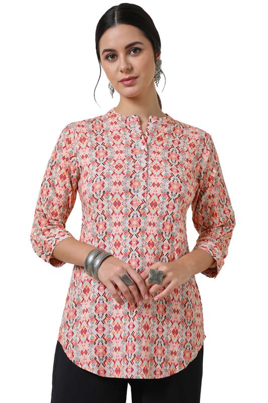 Soch Womens Peach Spandex Abstract Print Tunic with Curved Hem