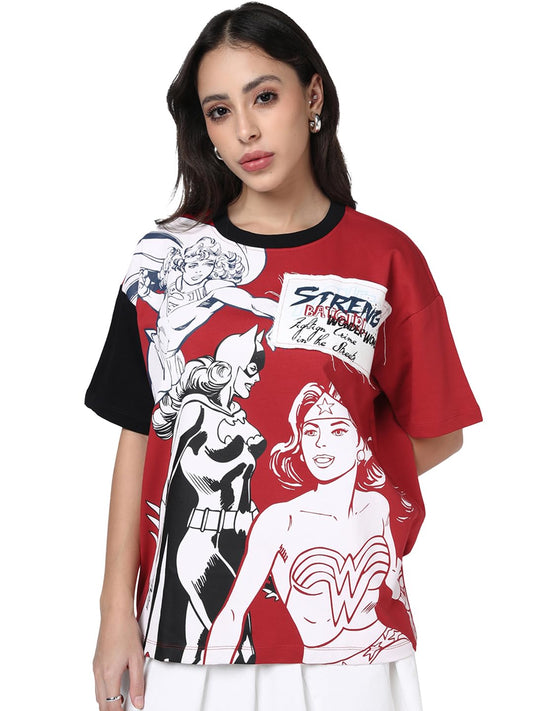 Bewakoof Heavy Duty 1.0 Official Dc Merchandise Justice League WomenS Graphic Print Oversized Fit Half Sleeve Round Neck Cotton