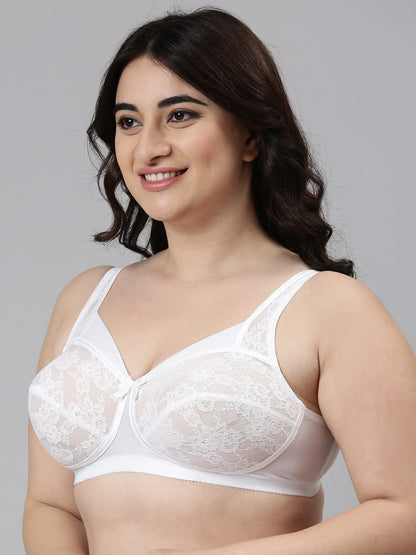 Enamor FB06 Full Support Classic Lace Lift Bra - Non-Padded, Wirefree & Full Coverage