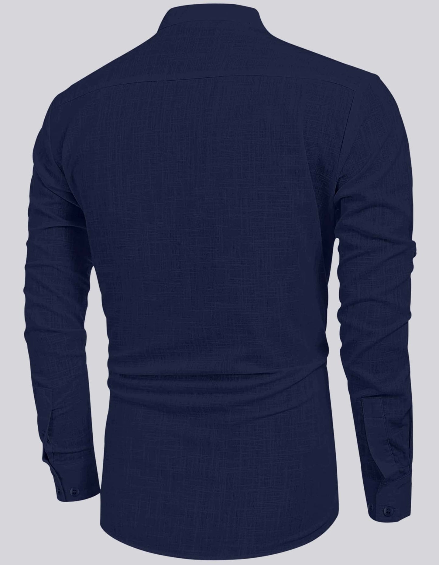 Hemrin MenS Cotton Blend Full Sleeve Short Kurta Shirt With Mandarin Collar Navy Blue