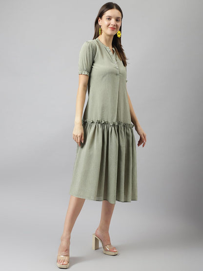 Toochki WomenS Olive Green Georgette Stripe Fit & Flared Western Dress | Dress For Women | A Line Dress | Winter Dress | Wester