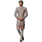 Kisah MenS Grey And Pink Indo-Western Kurta Sherwani Churidar Set Cotton Full Sleaves, Knee Length, Straight, Regular Fit, Mand
