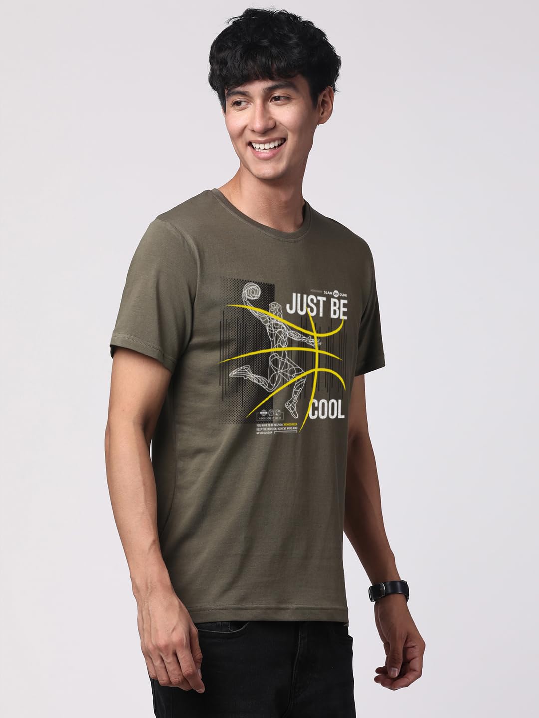 ADRO Men's Graphic Printed 100% Cotton T-Shirt - Regular Fit, Printed T-Shirts for Men (RN24-BCL-OL_Olive)